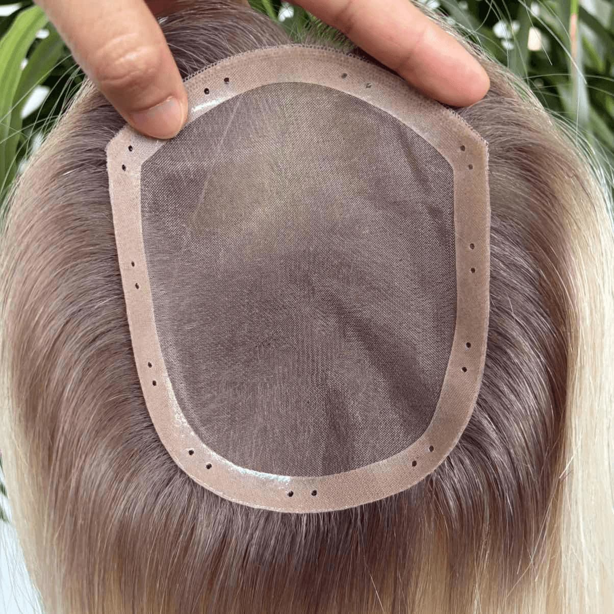 Blonde Bead-In Mono Topper underside with mono lace and PU perimeter