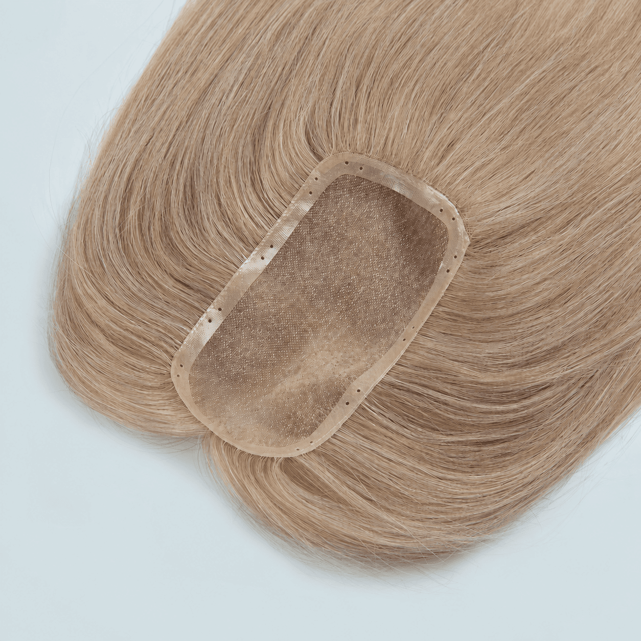 Blonde Bead-In Mono Topper underside with mono lace center and PU perimeter