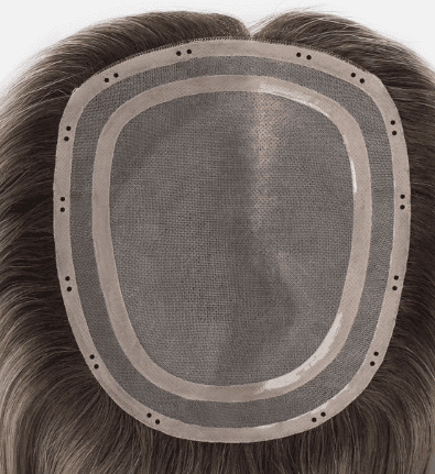 Brown Bead-In Mono Topper underside showing the mono lace center and PU perimeter