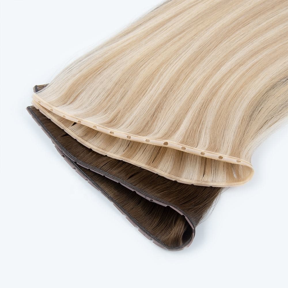 Butterfly Weft human hair extensions in blonde and brown color options