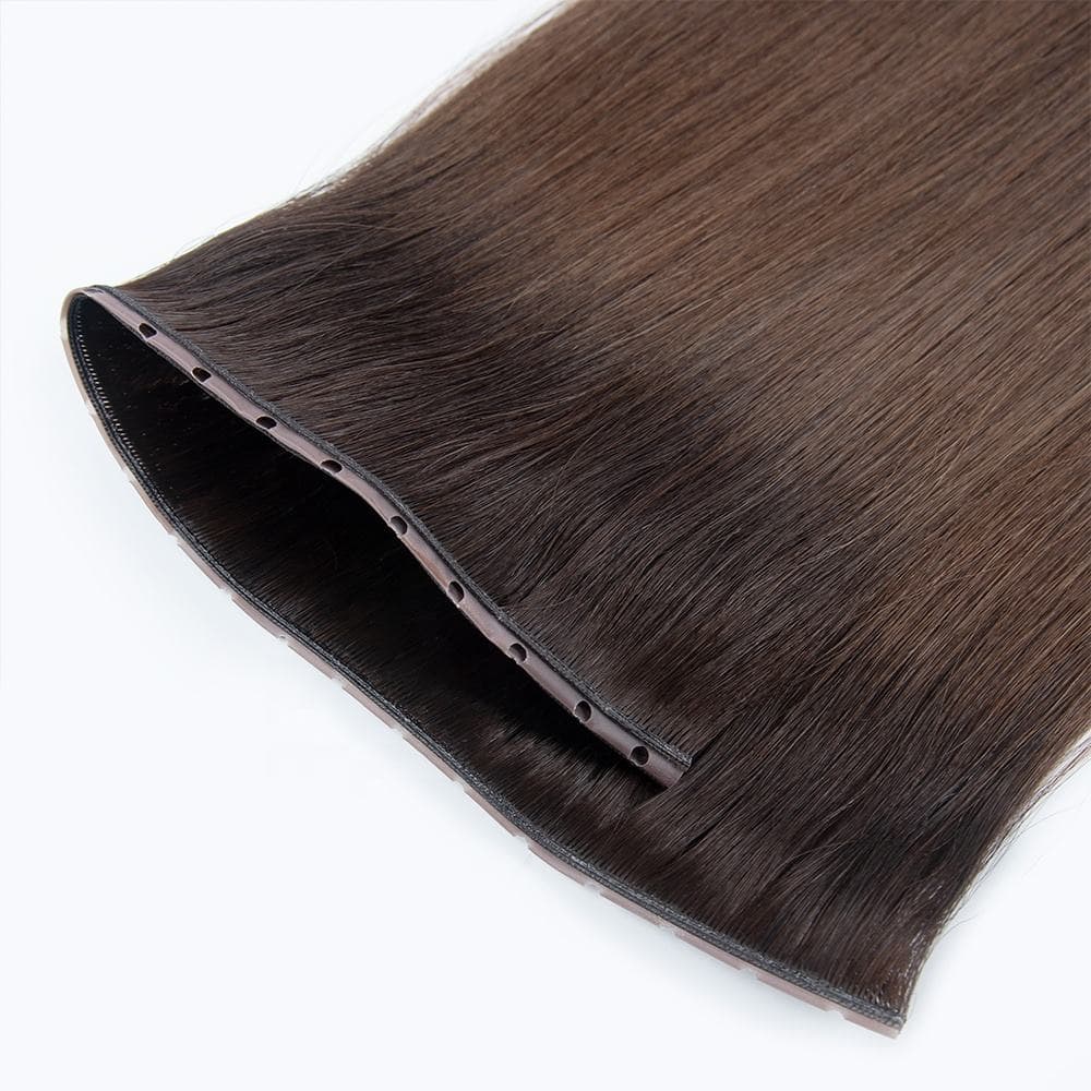 Dark brown Butterfly Weft human hair extension seam detail