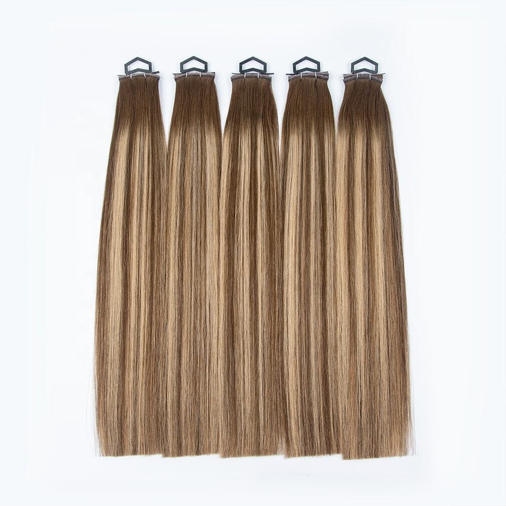 Butterfly Weft human hair extensions displayed in a natural brown shade