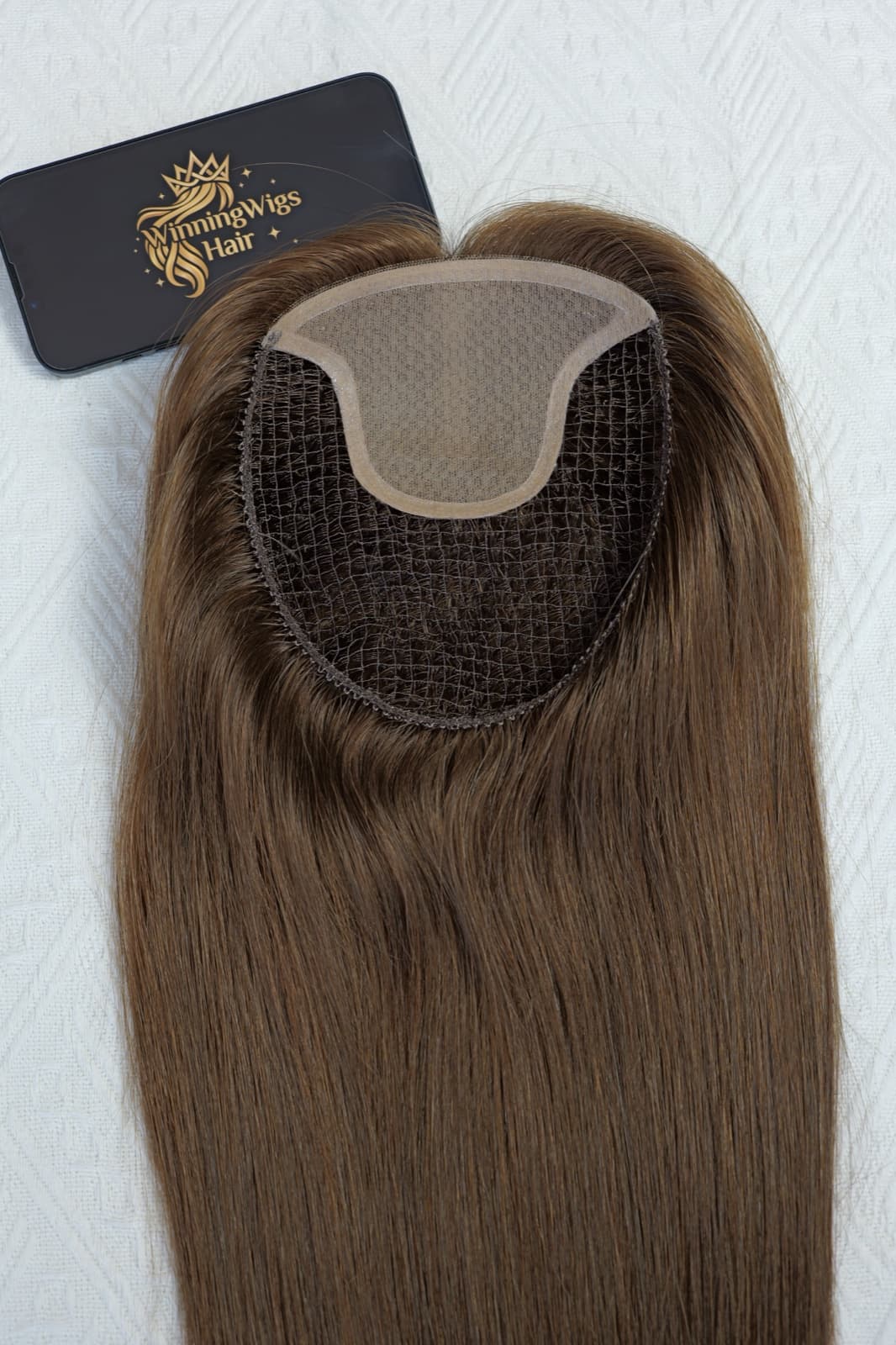 Brown fishnet topper base overview showing the breathable mesh construction