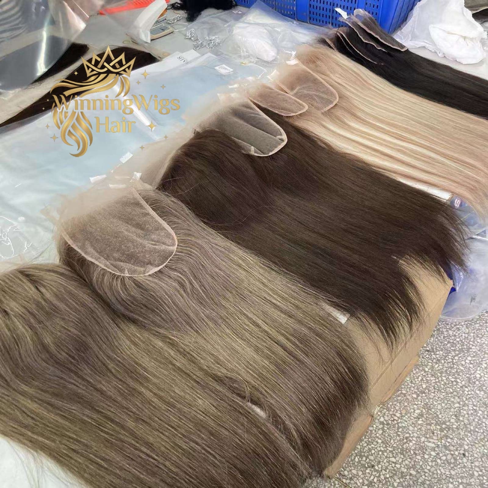 Lace topper collection showing multiple hair colours and lace base options