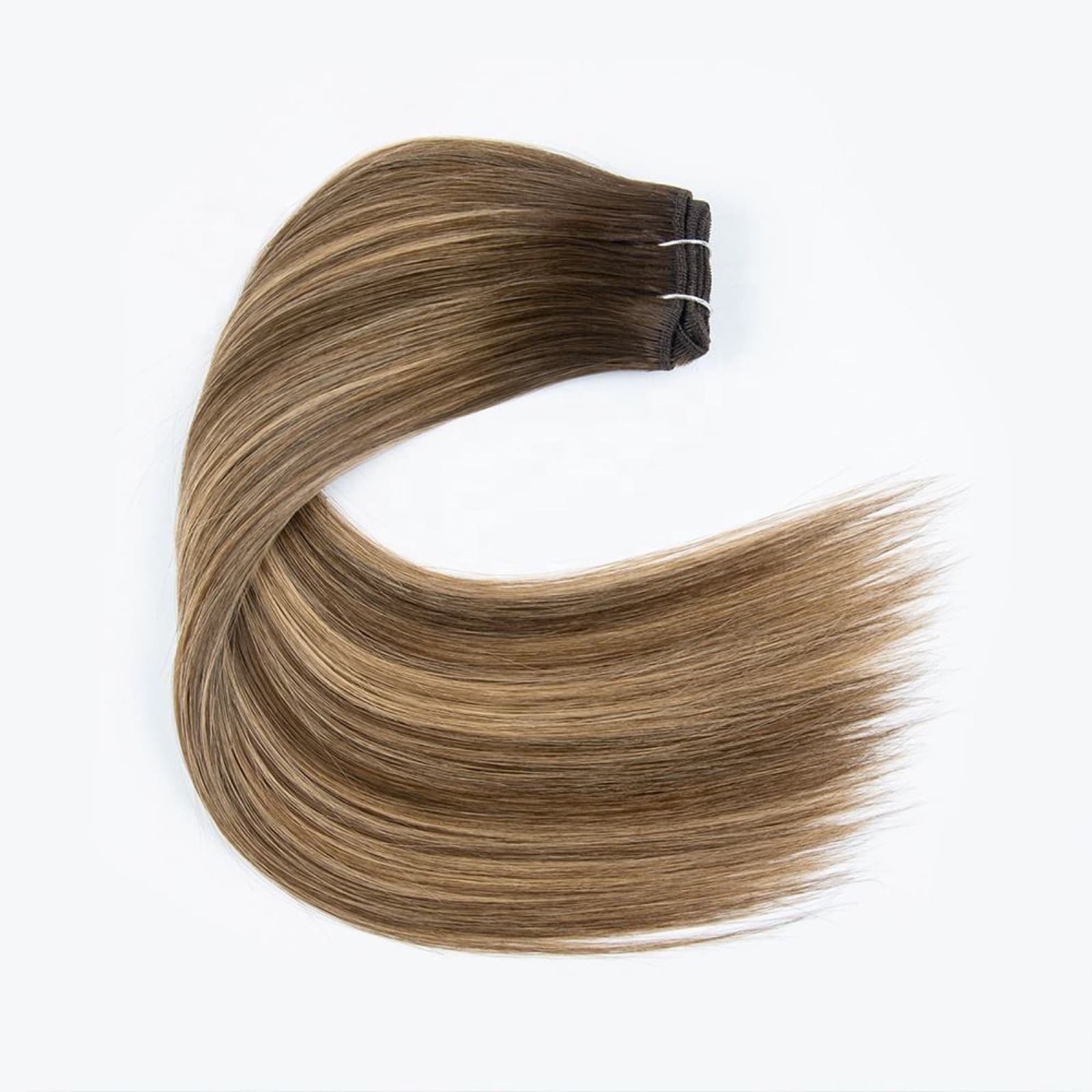 Curved ash brown Machine Weft straight human hair extension