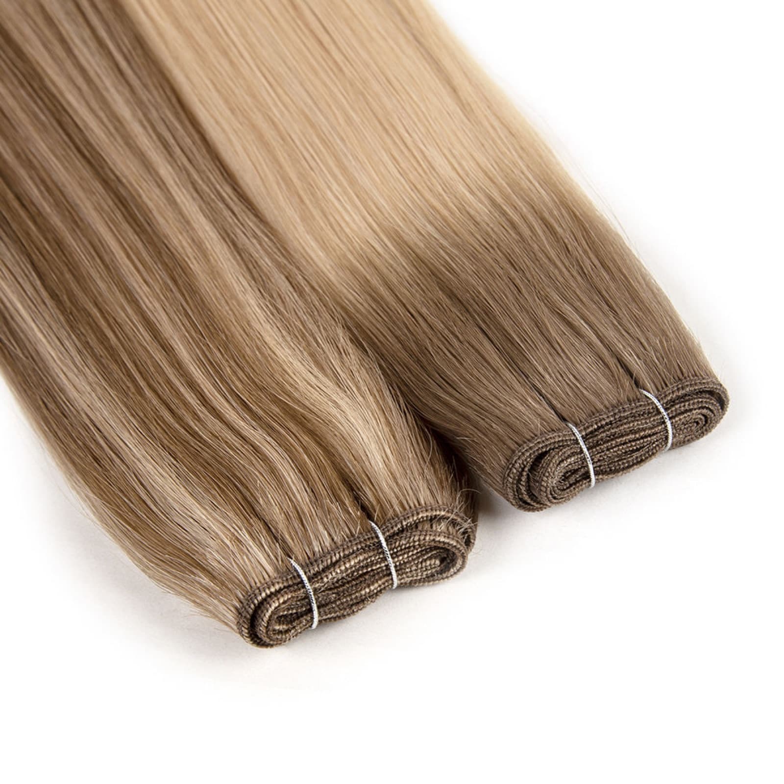 Rolled Machine Weft human hair extension bundles in ash brown