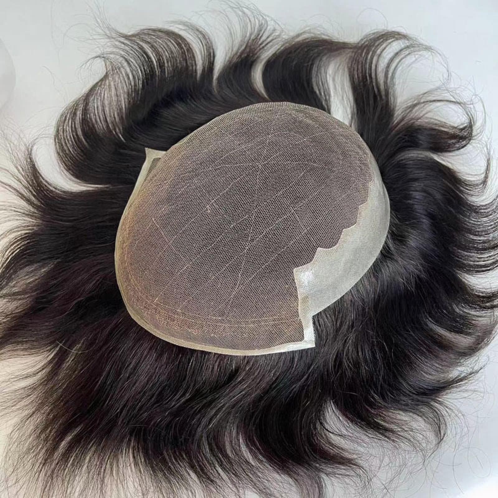 Men's hair system with a lace base shown in a full product display