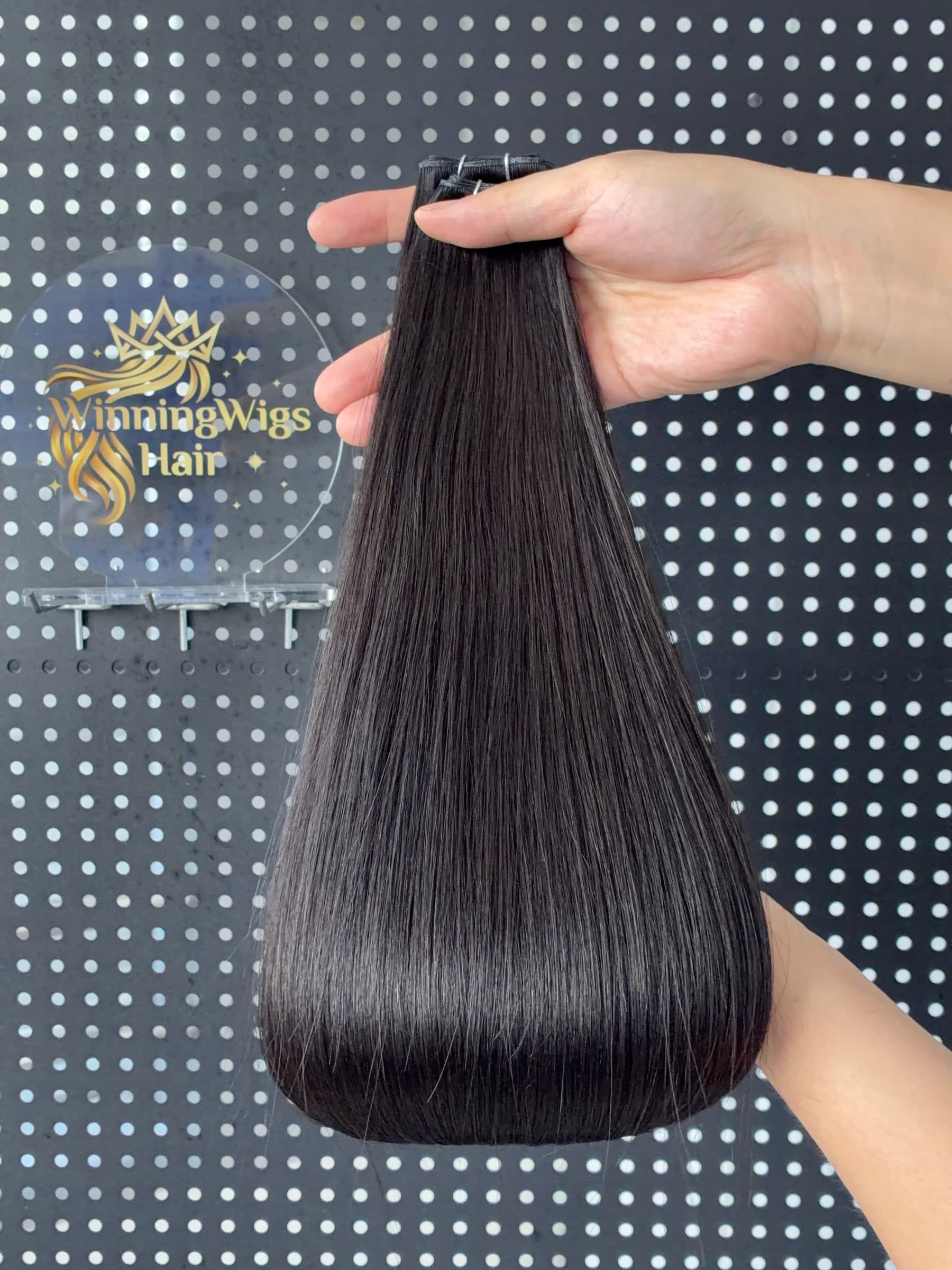 Dark straight Genius Weft human hair extension bundles