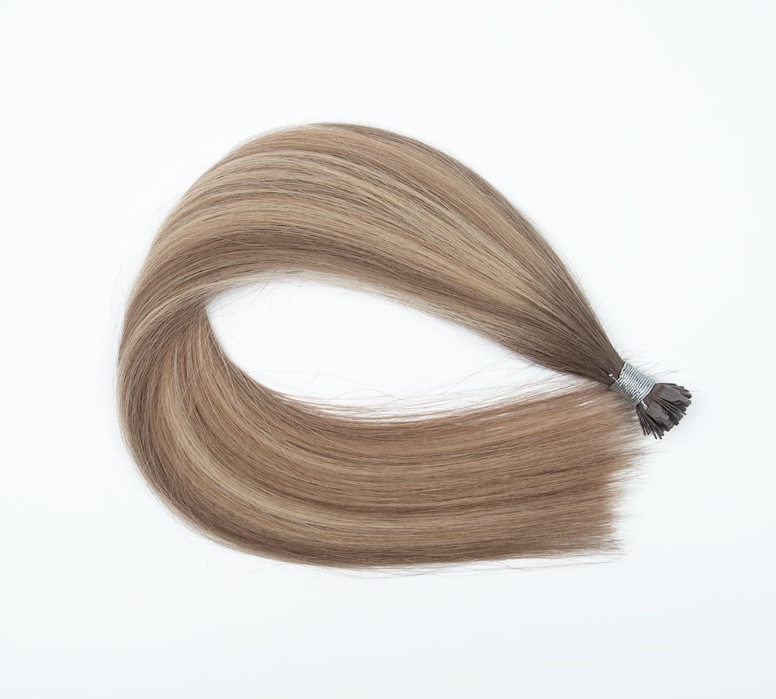 Straight ash brown Y Tip human hair extension bundle with flat keratin bonds