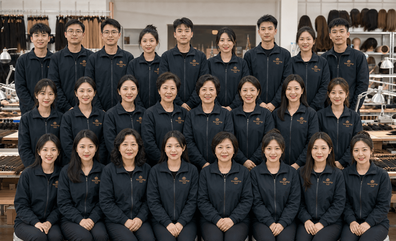 WinningWigs production team in the human hair factory